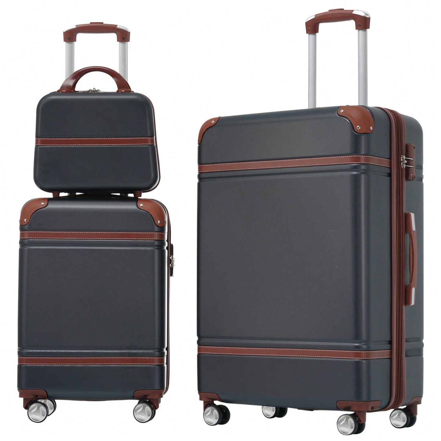 3-Piece Hardshell Luggage Set With Lightweight Spinner Suitcases And Cosmetic Case - TSA Lock - Stylish Green