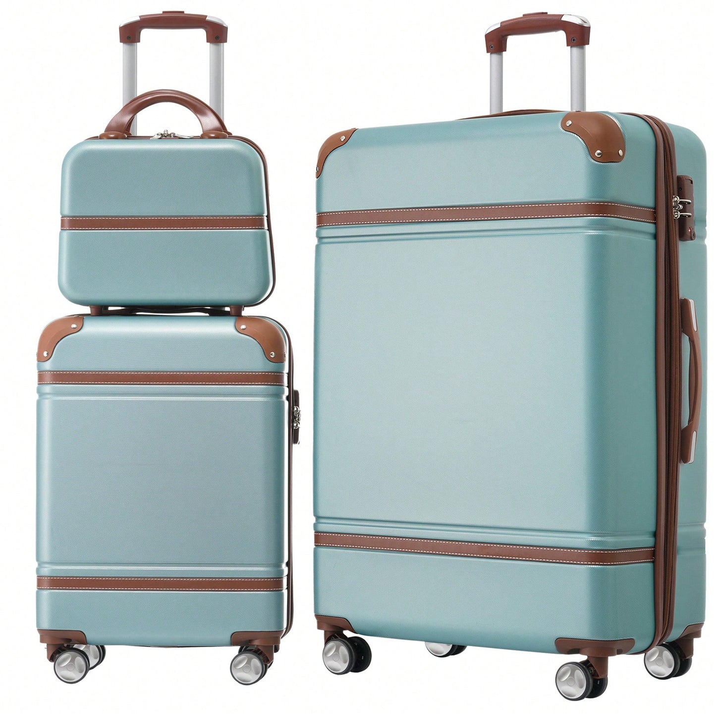 3-Piece Hardshell Luggage Set With Lightweight Spinner Suitcases And Cosmetic Case - TSA Lock - Stylish Green