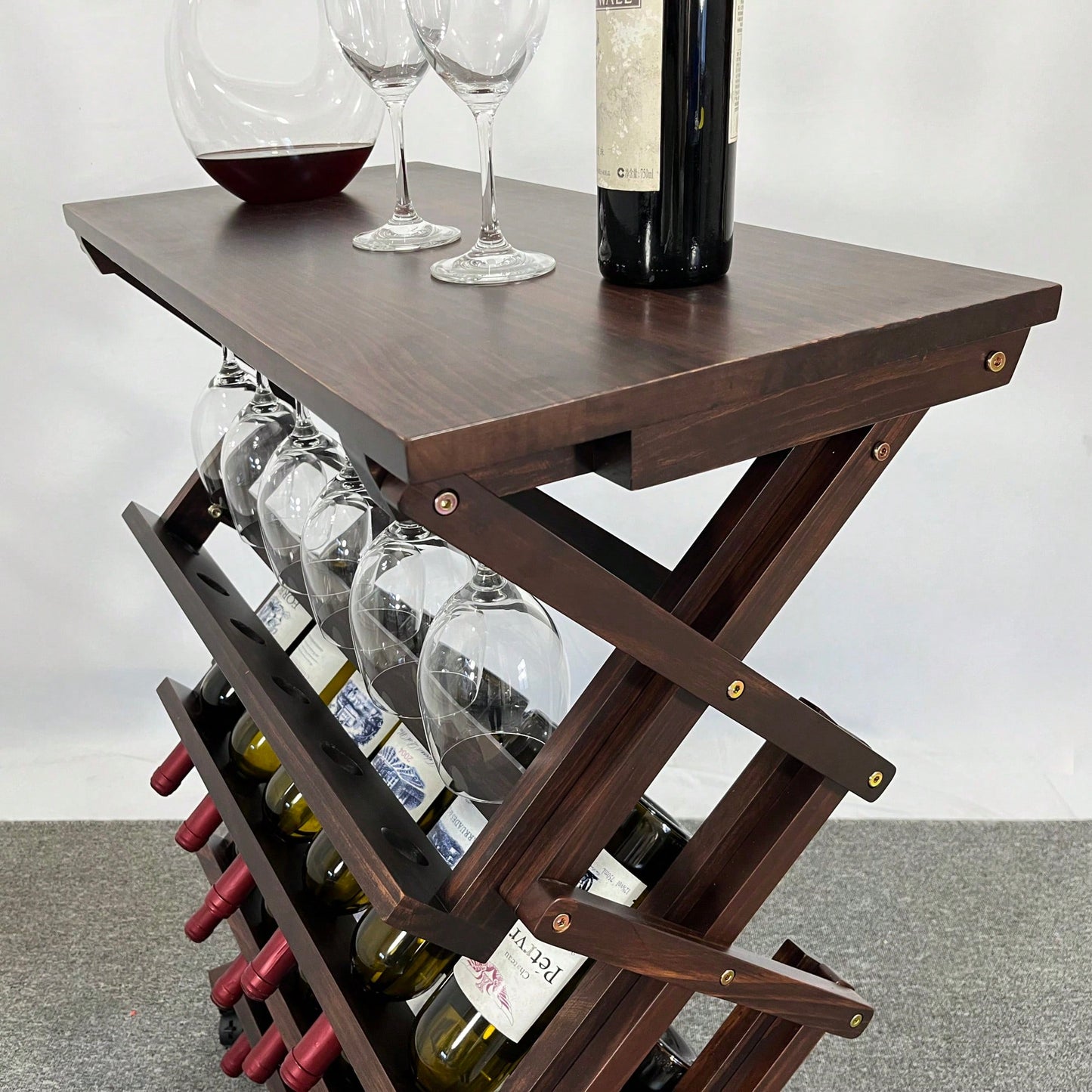 Stylish Freestanding Wine Rack For Kitchen, Pantry, Or Cellar - Holds 26 Bottles - Elegant Walnut Wine Storage Display