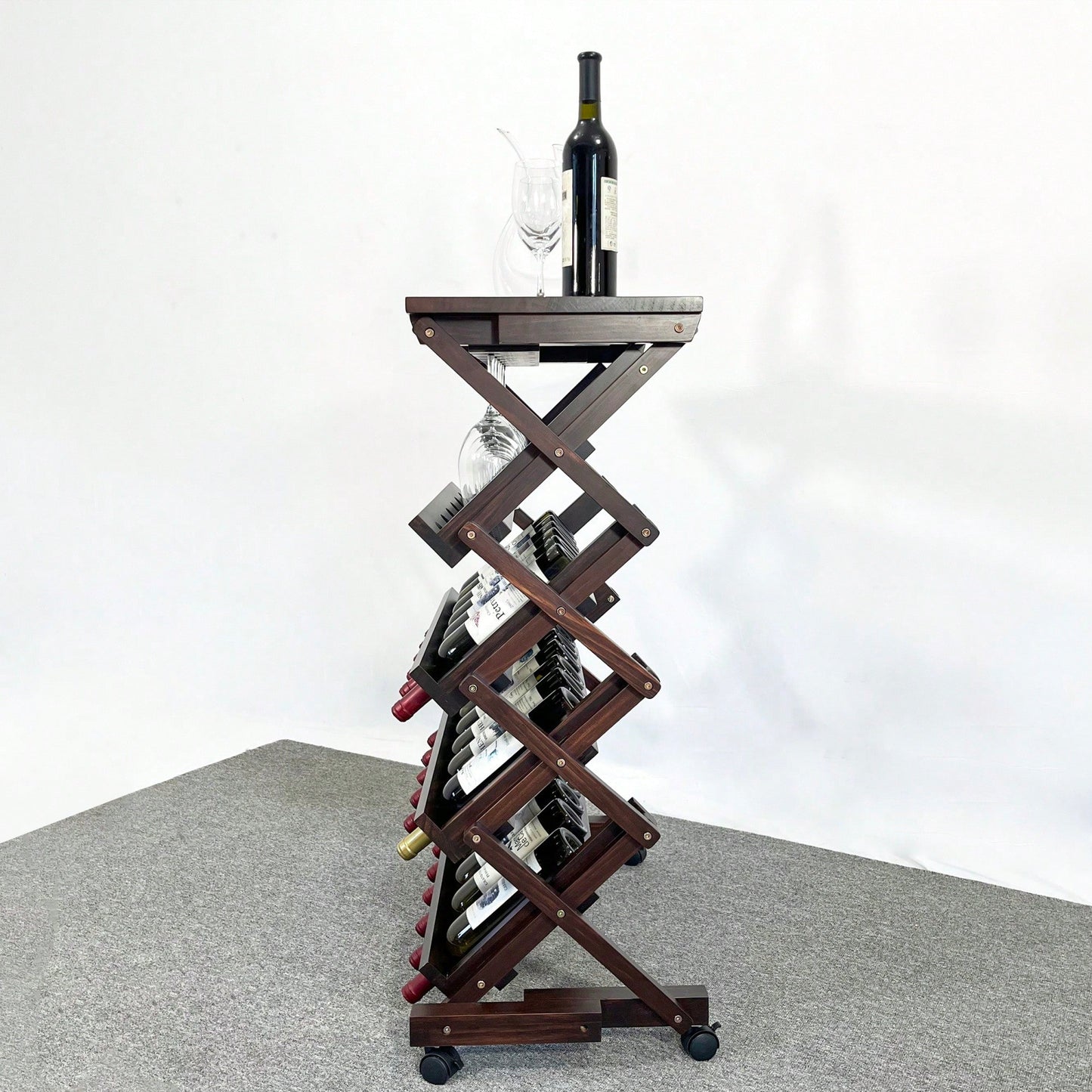 Stylish Freestanding Wine Rack For Kitchen, Pantry, Or Cellar - Holds 26 Bottles - Elegant Walnut Wine Storage Display