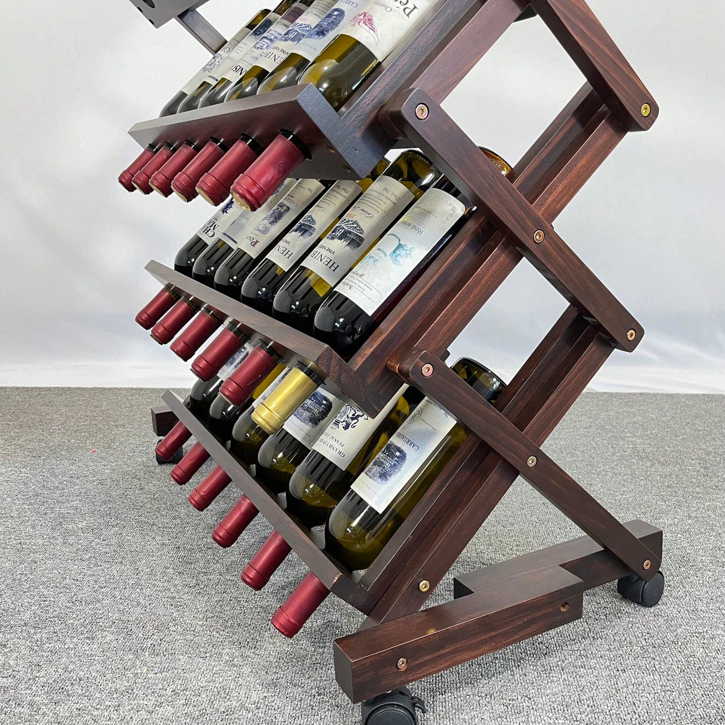 Stylish Freestanding Wine Rack For Kitchen, Pantry, Or Cellar - Holds 26 Bottles - Elegant Walnut Wine Storage Display