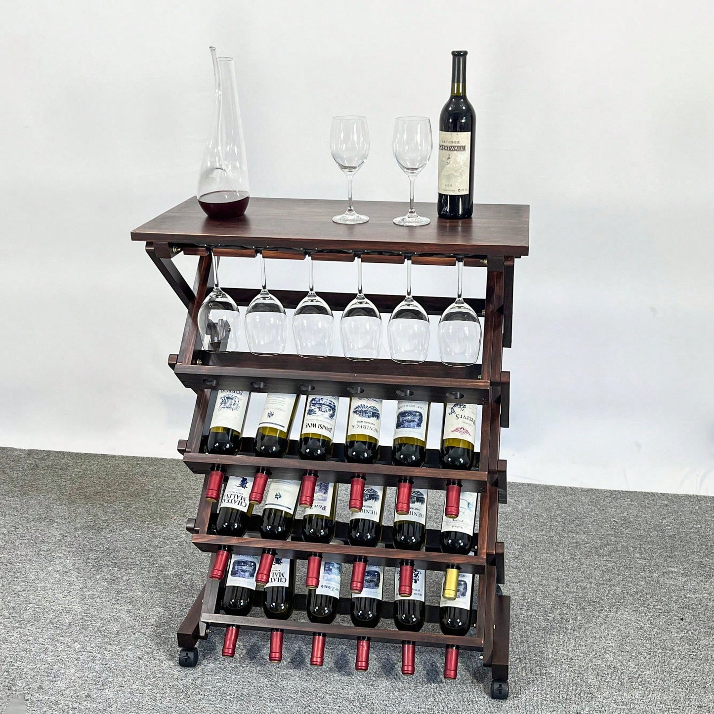 Stylish Freestanding Wine Rack For Kitchen, Pantry, Or Cellar - Holds 26 Bottles - Elegant Walnut Wine Storage Display