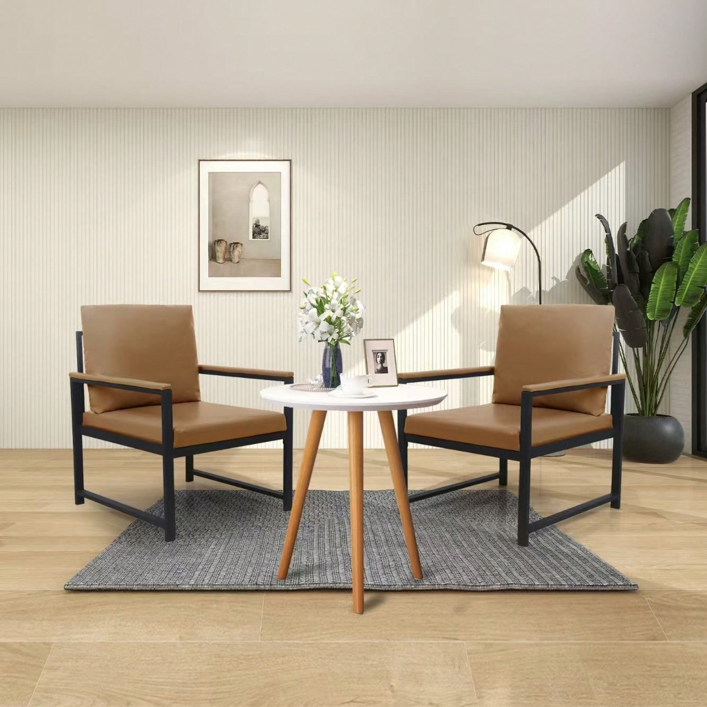 Luxurious Light Tan Accent Arm Chair for Living Room Office Lounge with Thick Cushions and Sturdy Metal Frame