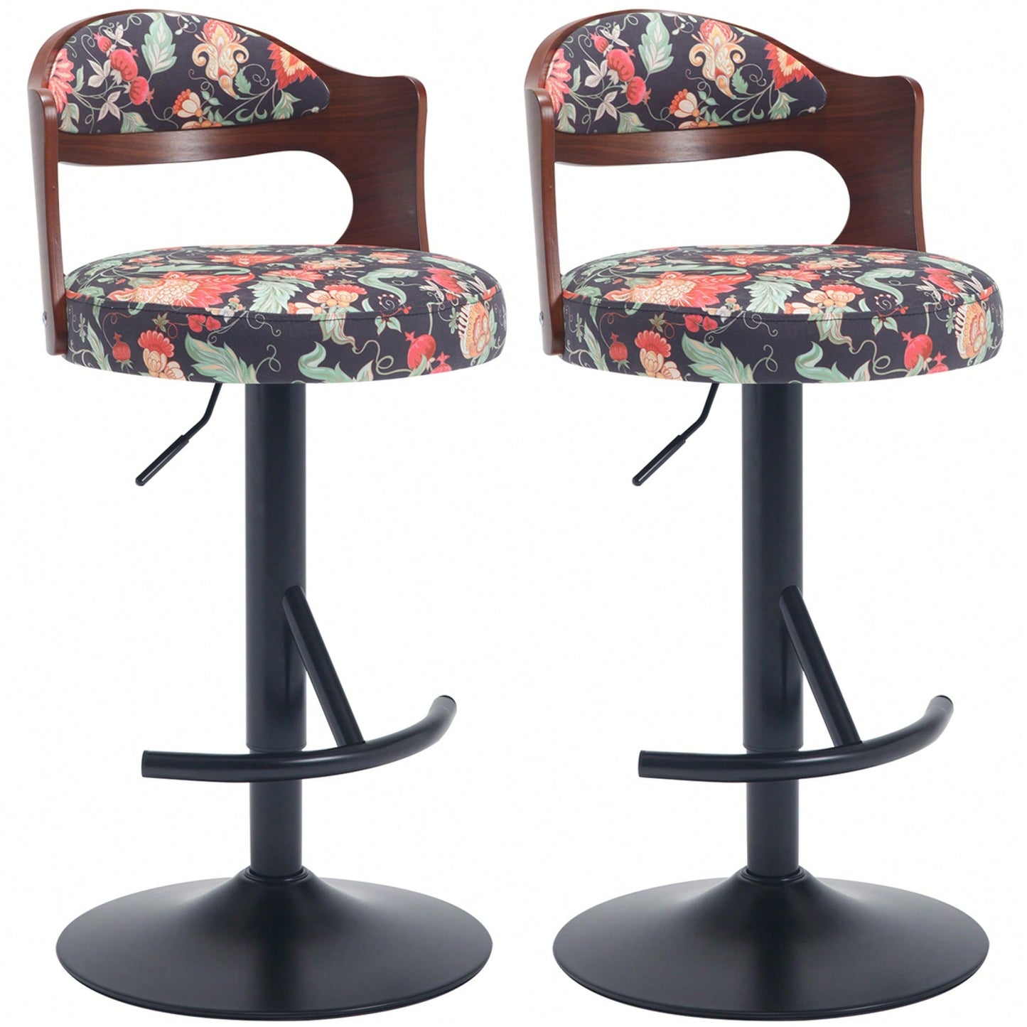 Set Of 2 Adjustable Swivel Bar Stools With Solid Wood Backrest For Kitchen Counter And Dining Room In Brown