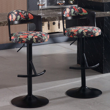 Set Of 2 Adjustable Swivel Bar Stools With Solid Wood Backrest For Kitchen Counter And Dining Room In Brown