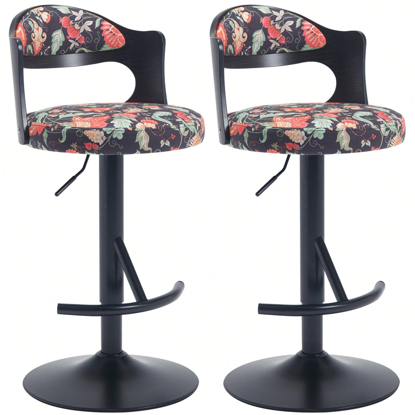Set Of 2 Adjustable Swivel Bar Stools With Solid Wood Backrest For Kitchen Counter And Dining Room In Brown