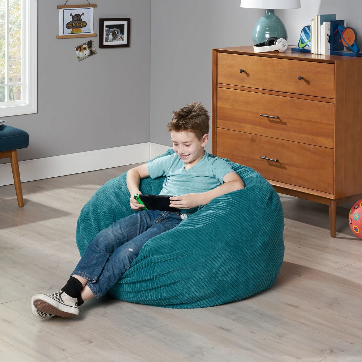 Cozy Modern Corduroy Bean Bag Chair In Dark Teal – Stylish And Comfortable Lounge Seating For Any Space