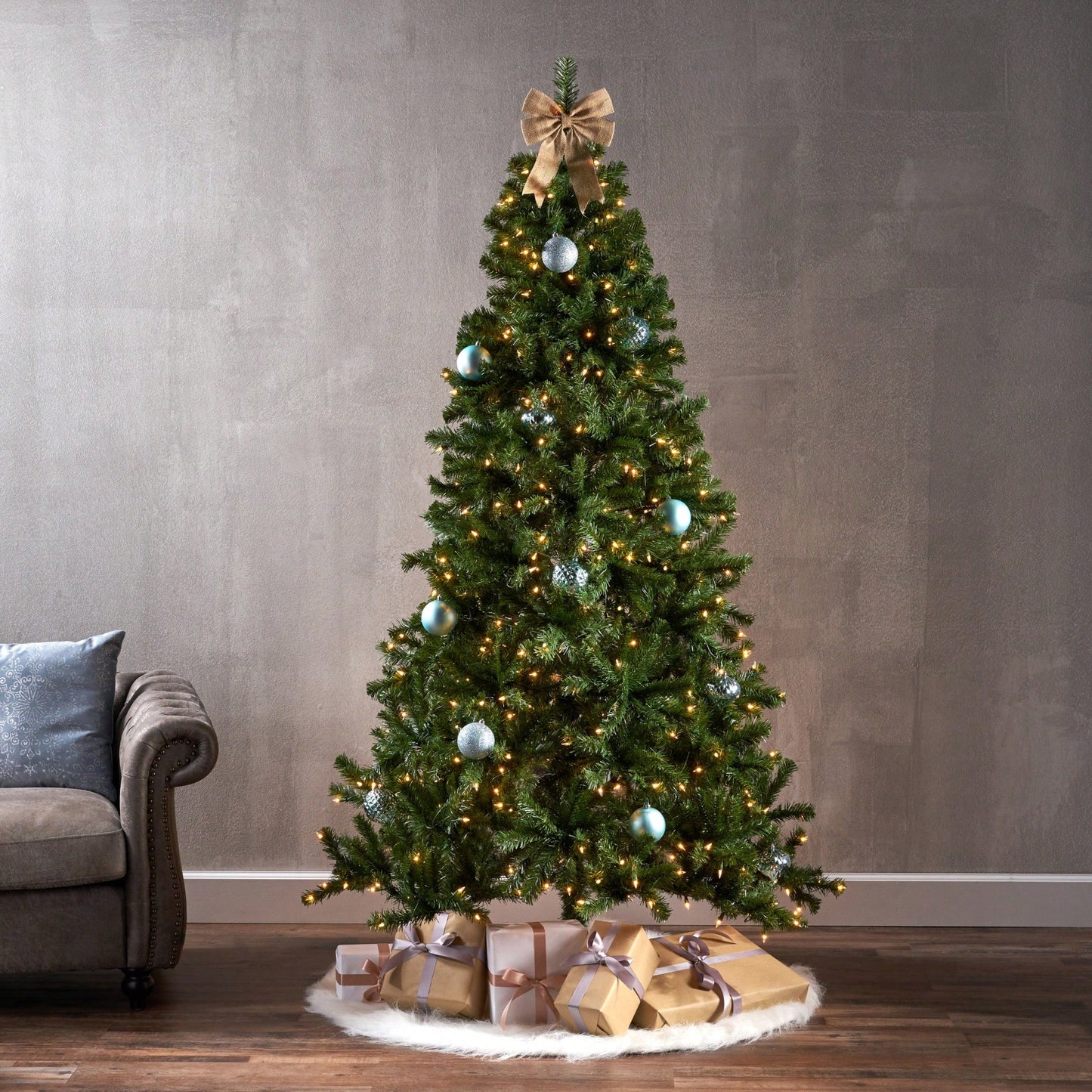 Stunning 7' Hinged Artificial Christmas Tree With 500 Lights - 48" Diameter, 1110 Tips For A Festive Touch