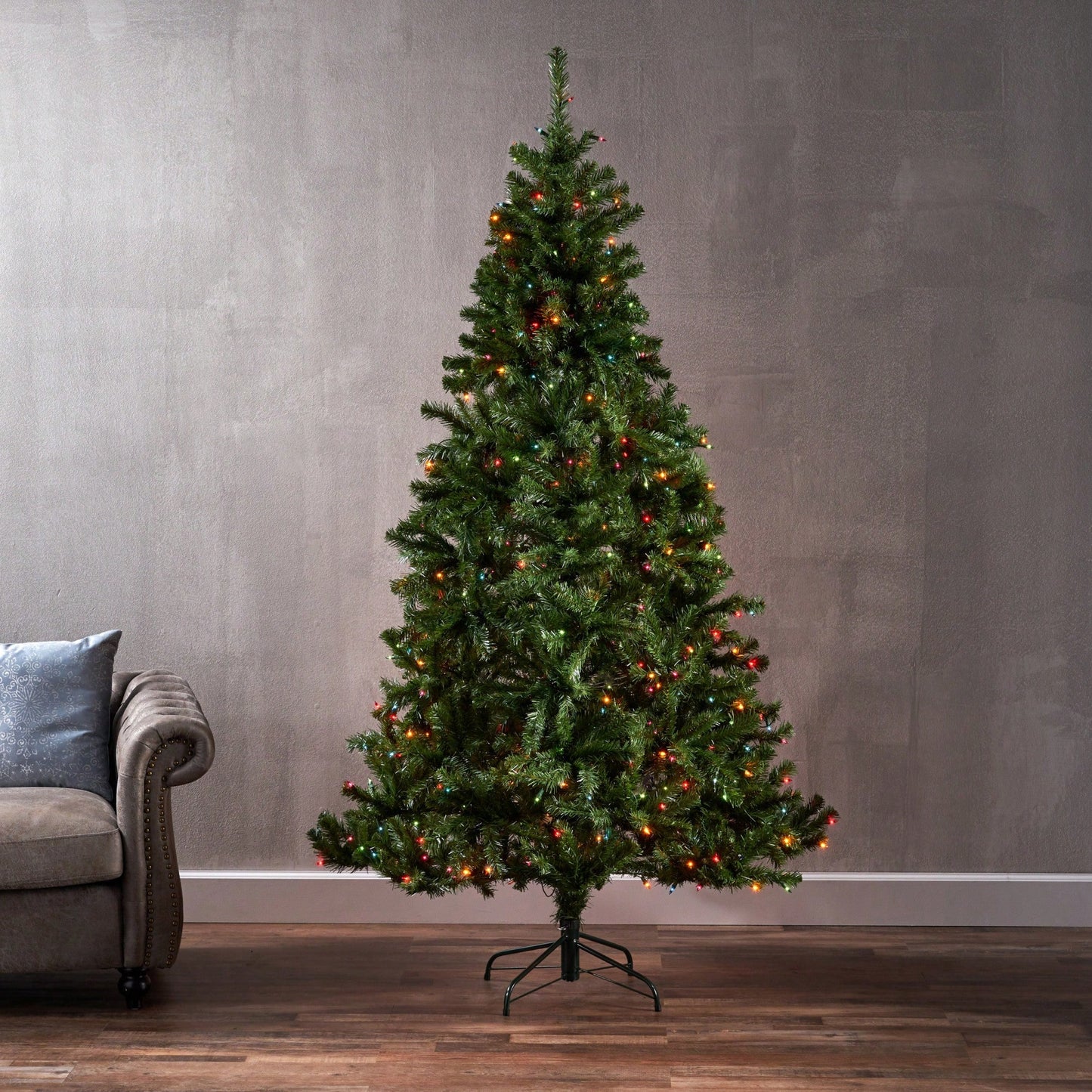 7-Foot Hinged Christmas Tree With 500 UL Multi-Colored Lights - 48-Inch Diameter Holiday Decor