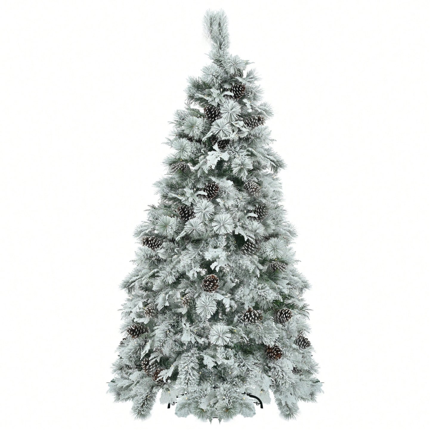 6FT Snow Flocked Christmas Tree with Pine Cones 250 Multi-Color LED Lights 11 Flashing Modes Holiday Decor