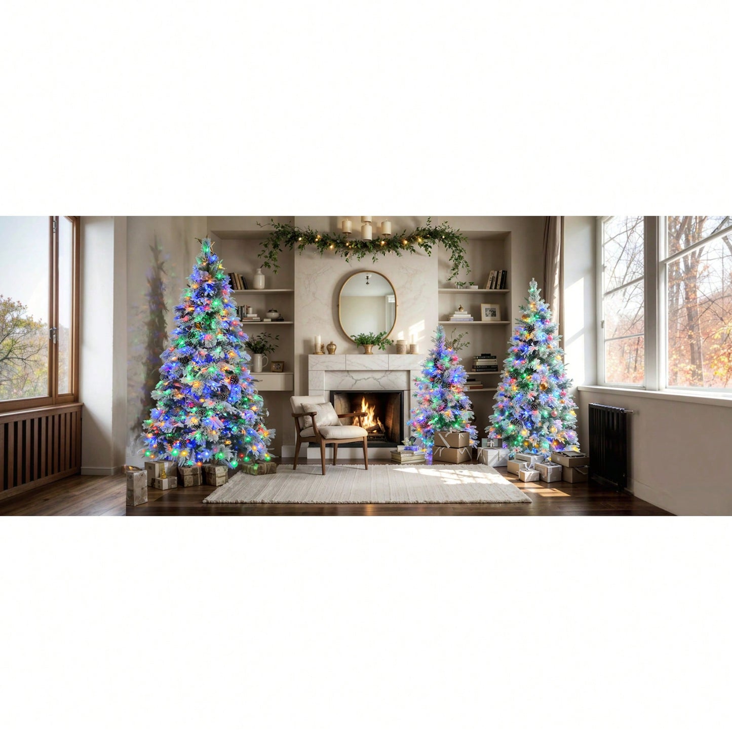 6FT Snow Flocked Christmas Tree with Pine Cones 250 Multi-Color LED Lights 11 Flashing Modes Holiday Decor