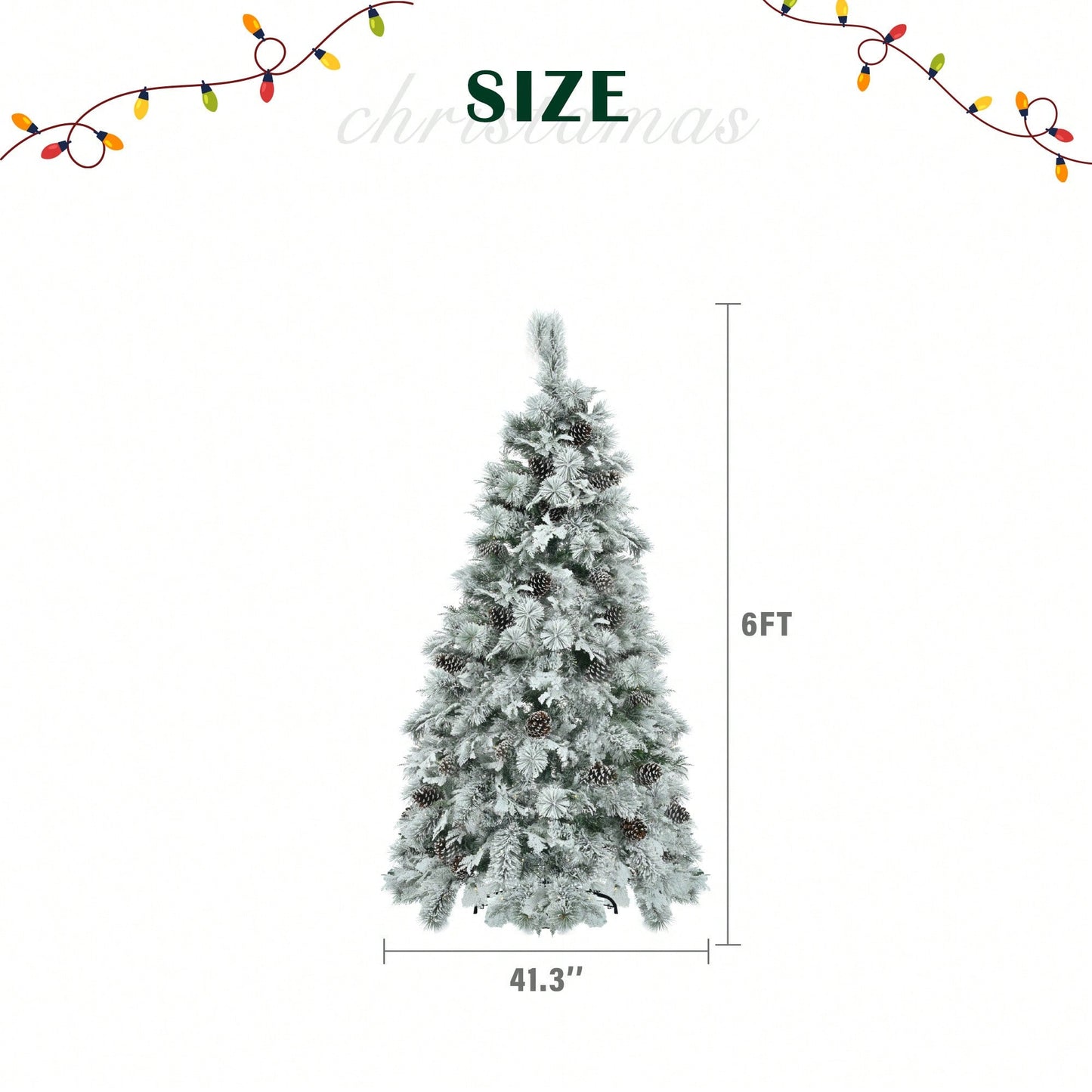 6FT Snow Flocked Christmas Tree with Pine Cones 250 Multi-Color LED Lights 11 Flashing Modes Holiday Decor