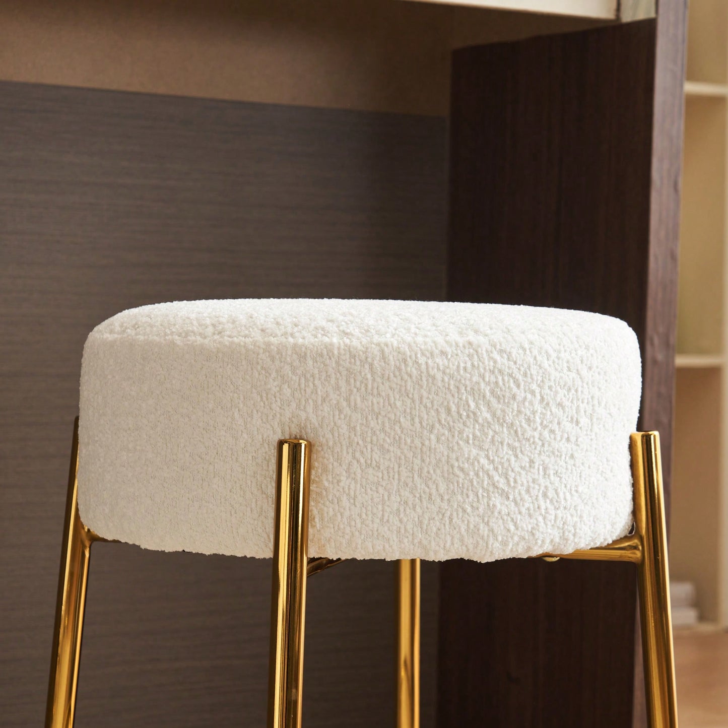Contemporary Set of 2 24 Inch Upholstered Round Bar Stools for Kitchen and Cafe Stylish Seating