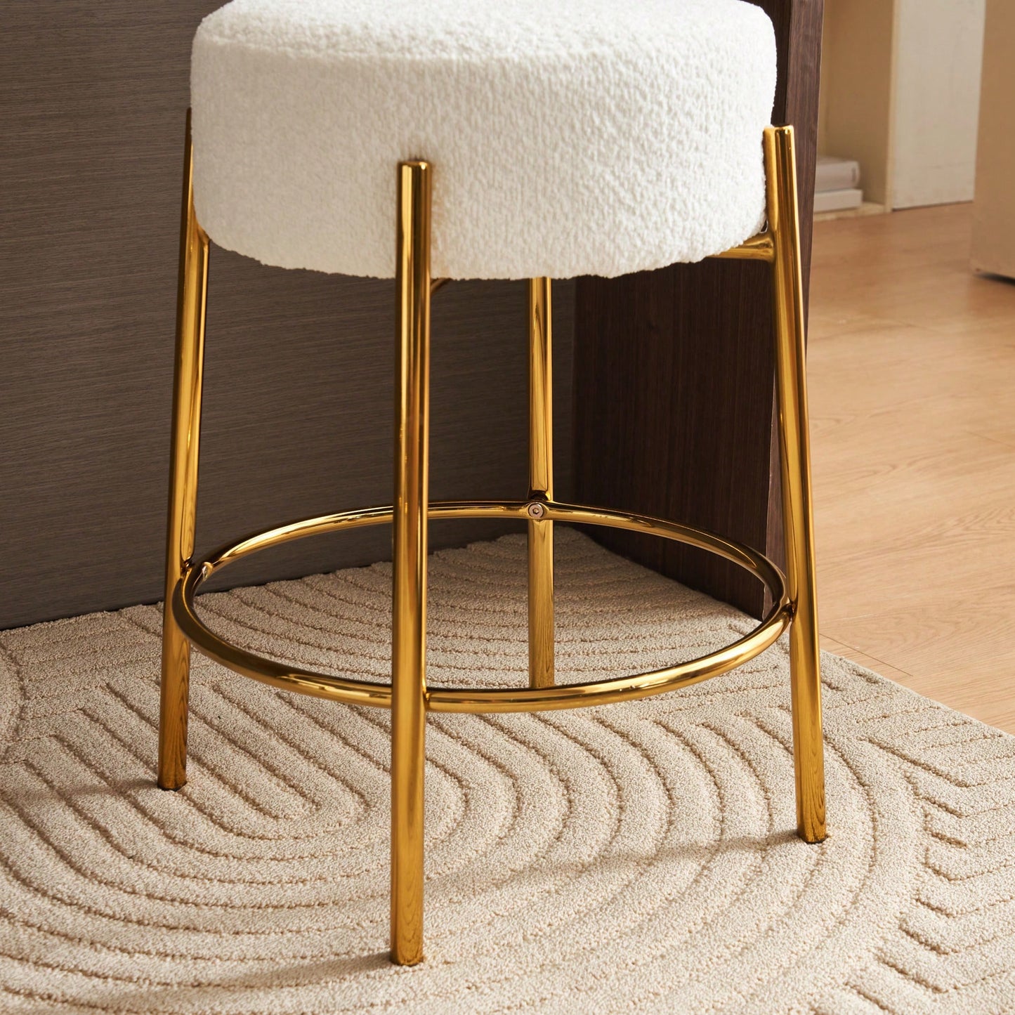 Contemporary Set of 2 24 Inch Upholstered Round Bar Stools for Kitchen and Cafe Stylish Seating