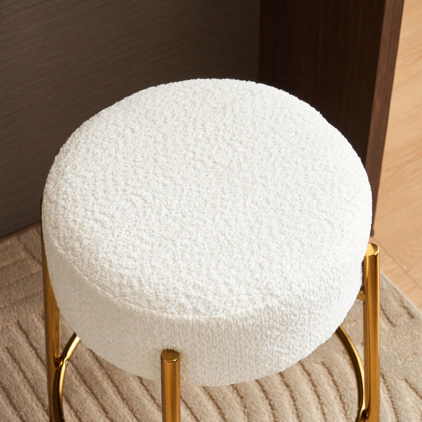 Contemporary Set of 2 24 Inch Upholstered Round Bar Stools for Kitchen and Cafe Stylish Seating