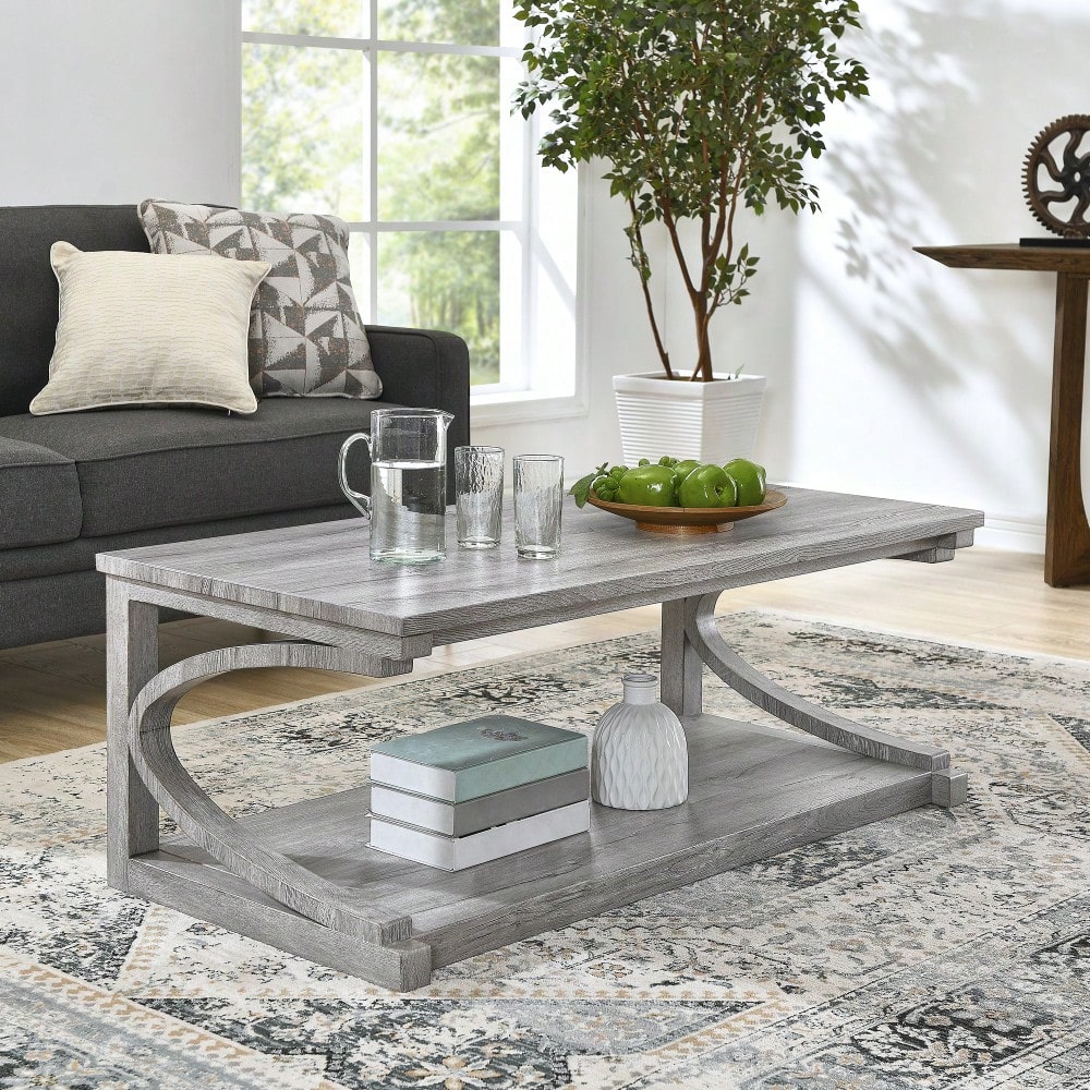 Unique 48-Inch Solid Wood Modern Coffee Table With Storage - Special Shape Center Table For Living Room, Kitchen, And Apartment Dining