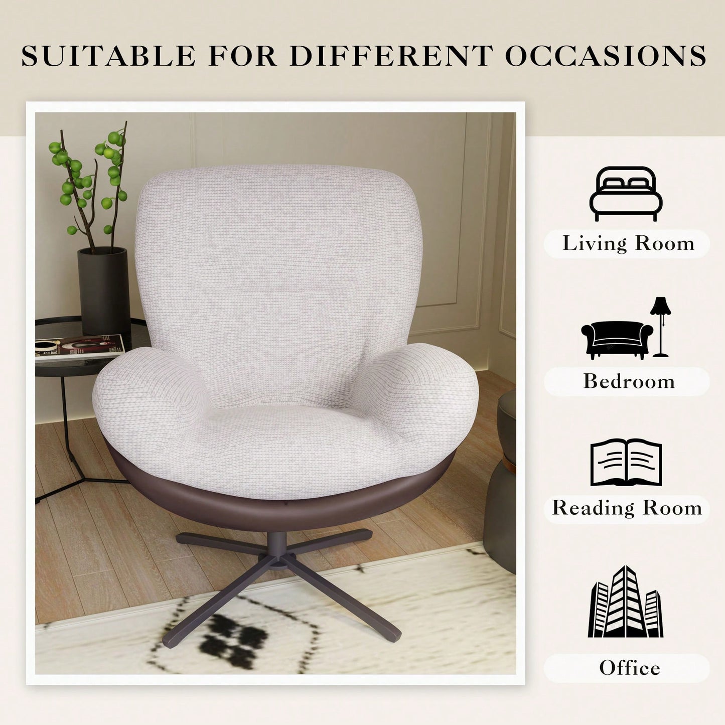 Navy Blue 360° Swivel Accent Chair Stylish Chenille Lounge Chair with Faux Leather Base Ideal for Small Spaces Living Room Bedroom Office