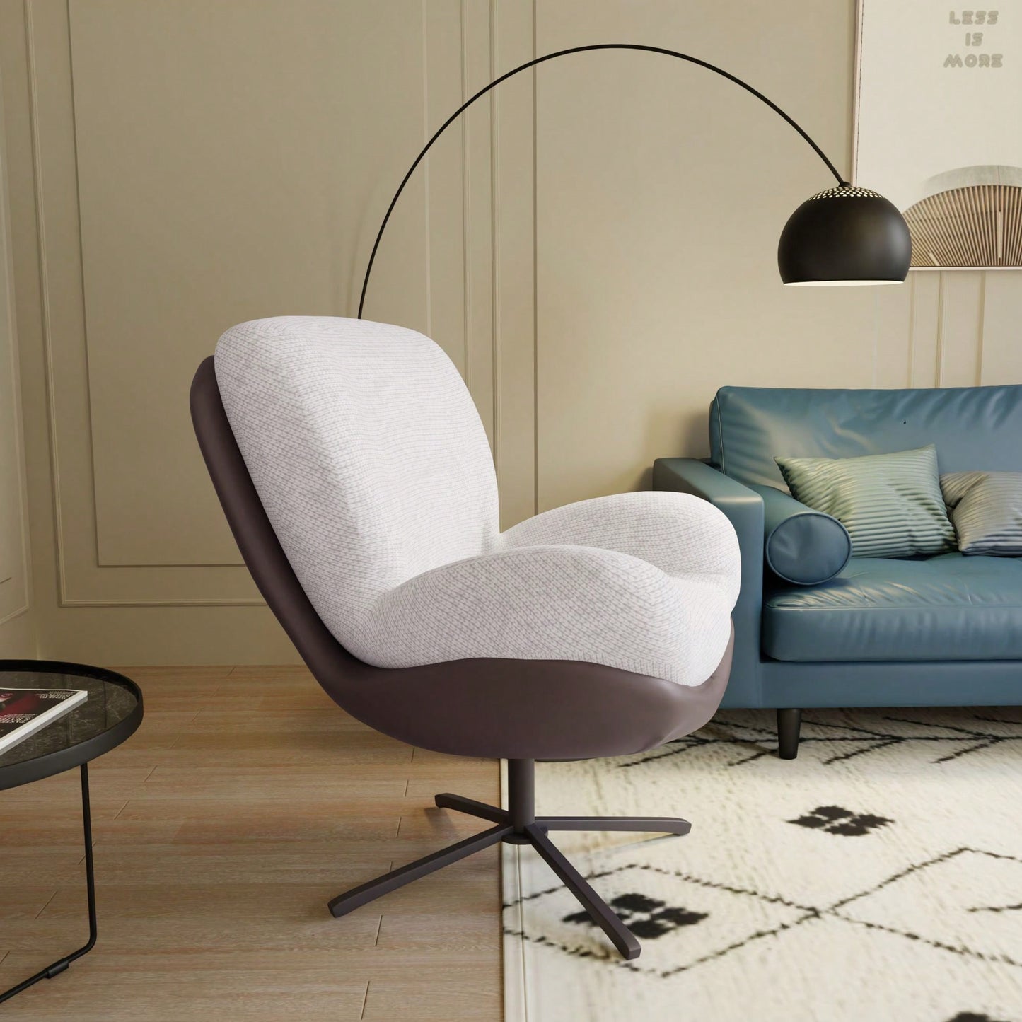 Navy Blue 360° Swivel Accent Chair Stylish Chenille Lounge Chair with Faux Leather Base Ideal for Small Spaces Living Room Bedroom Office