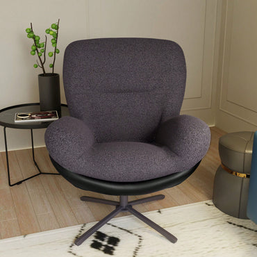 Navy Blue 360° Swivel Accent Chair Stylish Chenille Lounge Chair with Faux Leather Base Ideal for Small Spaces Living Room Bedroom Office