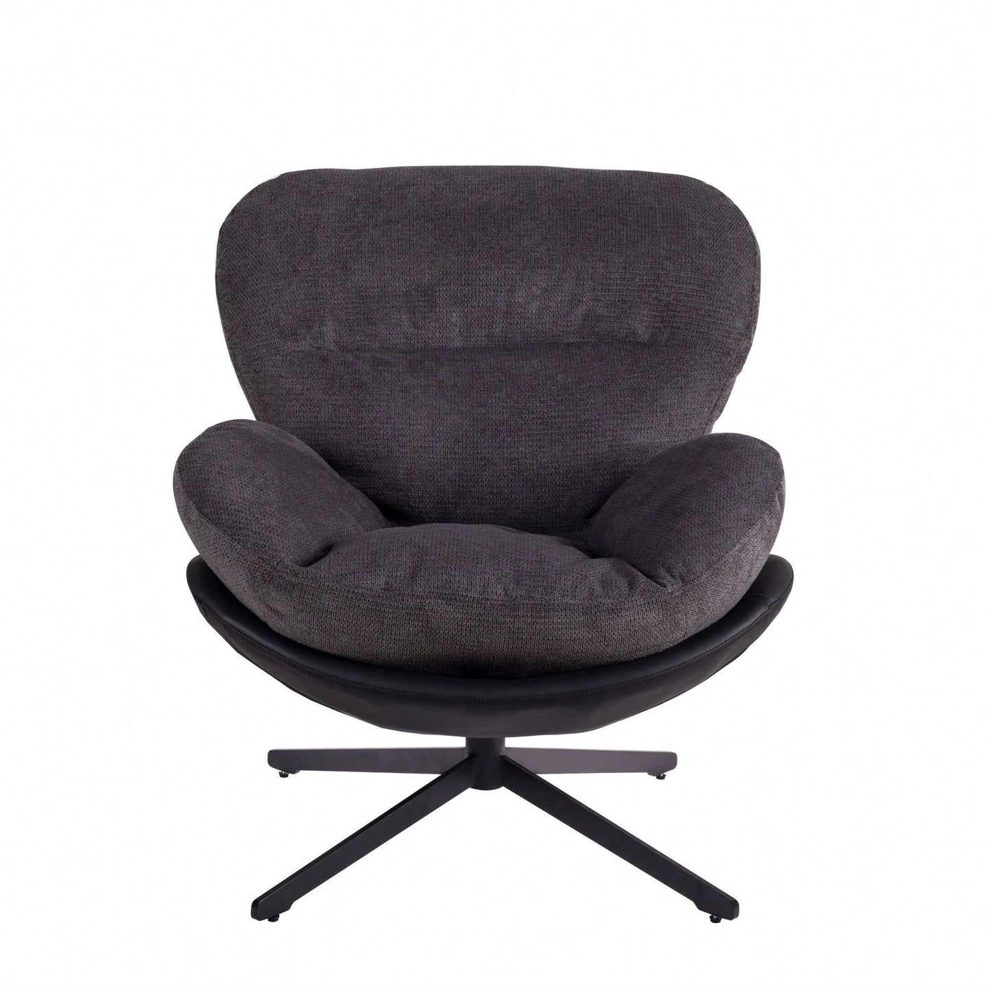 Navy Blue 360° Swivel Accent Chair Stylish Chenille Lounge Chair with Faux Leather Base Ideal for Small Spaces Living Room Bedroom Office