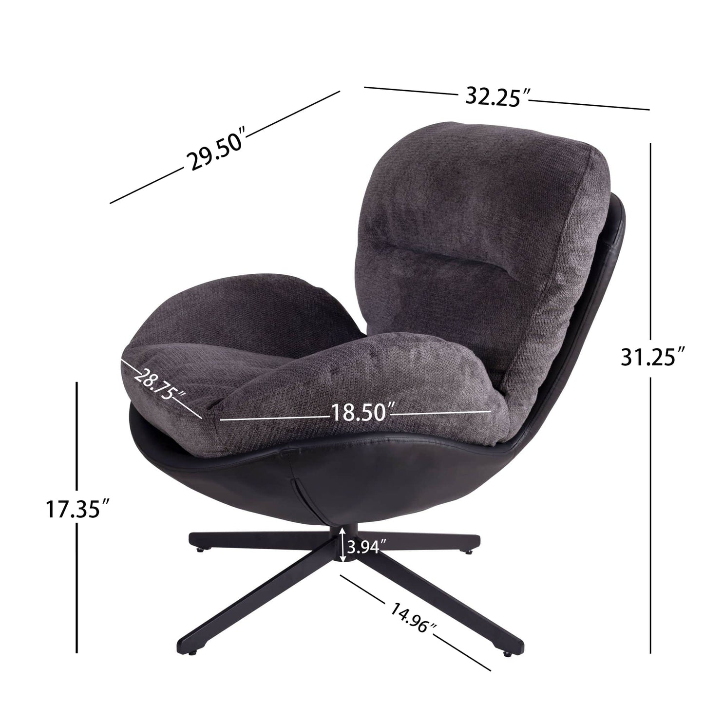 Navy Blue 360° Swivel Accent Chair Stylish Chenille Lounge Chair with Faux Leather Base Ideal for Small Spaces Living Room Bedroom Office