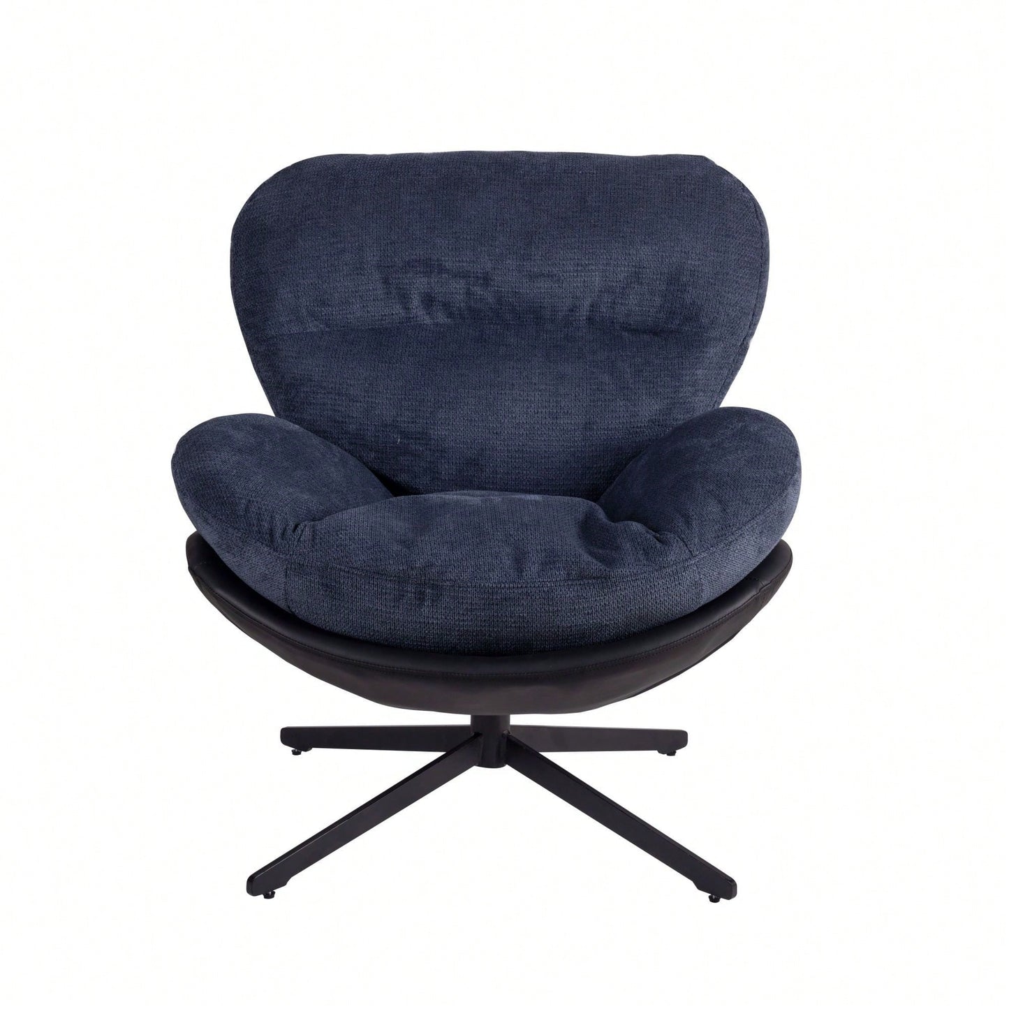 Navy Blue 360° Swivel Accent Chair Stylish Chenille Lounge Chair with Faux Leather Base Ideal for Small Spaces Living Room Bedroom Office