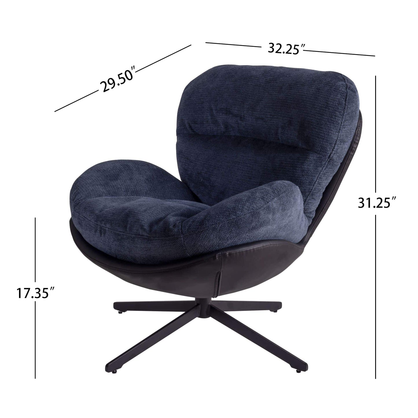 Navy Blue 360° Swivel Accent Chair Stylish Chenille Lounge Chair with Faux Leather Base Ideal for Small Spaces Living Room Bedroom Office