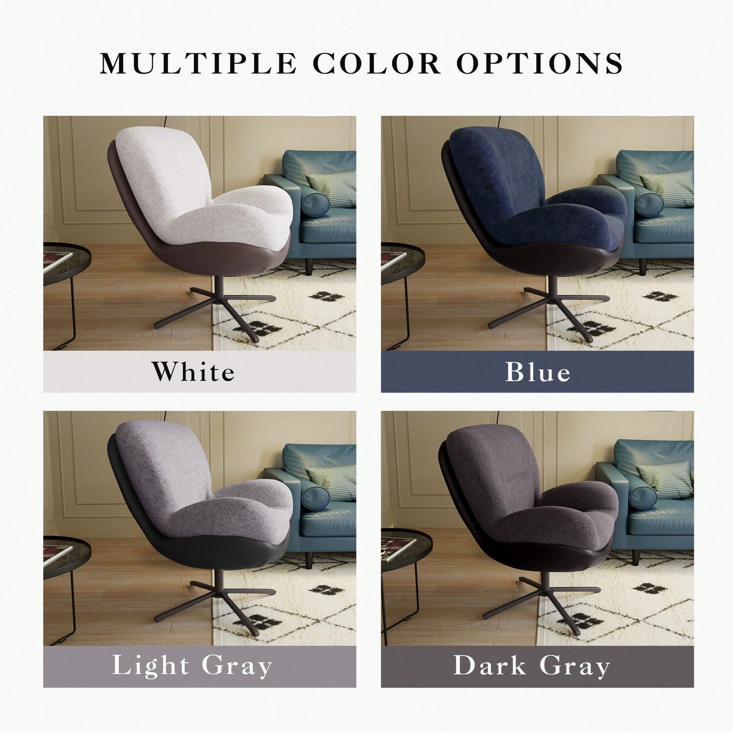 Navy Blue 360° Swivel Accent Chair Stylish Chenille Lounge Chair with Faux Leather Base Ideal for Small Spaces Living Room Bedroom Office