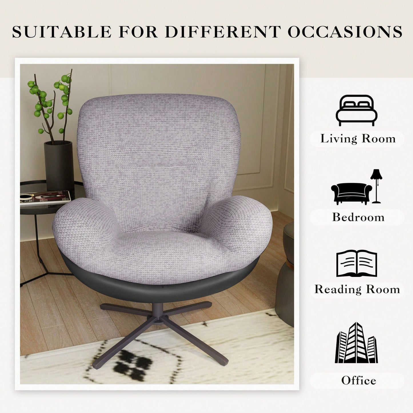 Navy Blue 360° Swivel Accent Chair Stylish Chenille Lounge Chair with Faux Leather Base Ideal for Small Spaces Living Room Bedroom Office