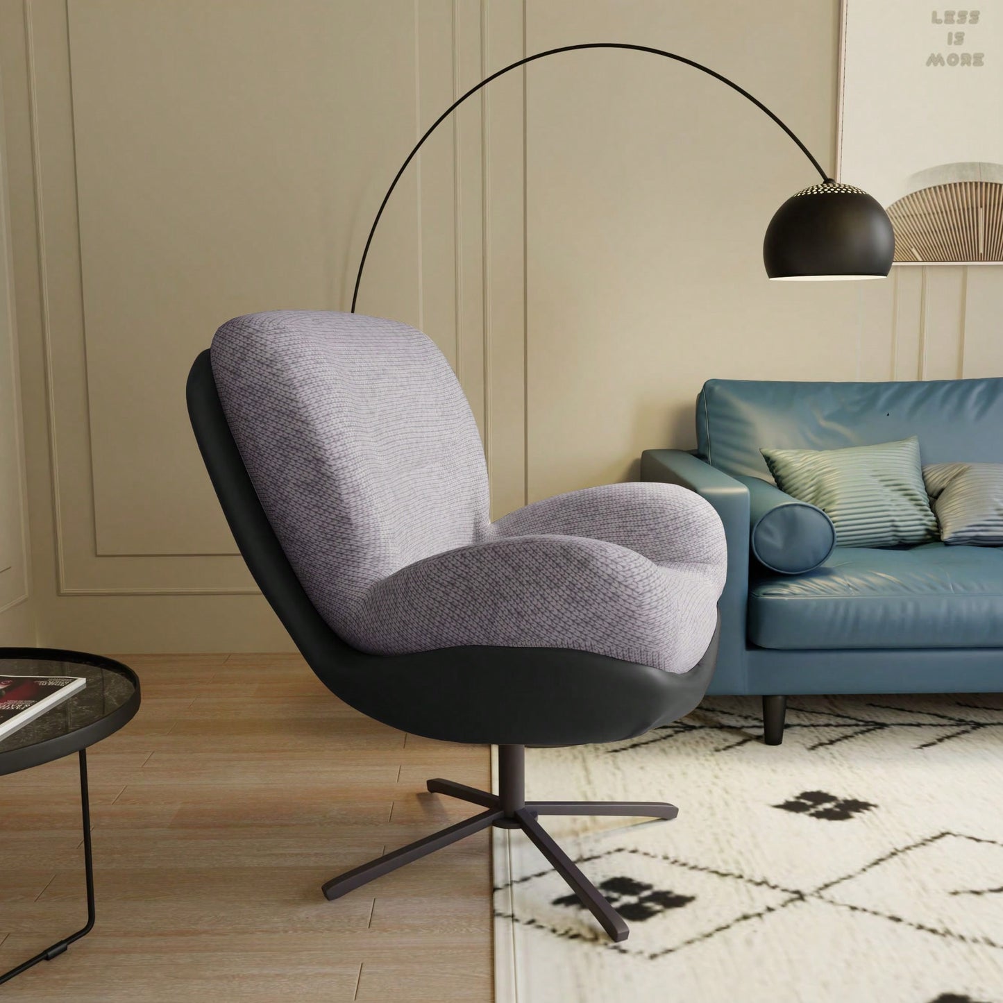 Navy Blue 360° Swivel Accent Chair Stylish Chenille Lounge Chair with Faux Leather Base Ideal for Small Spaces Living Room Bedroom Office
