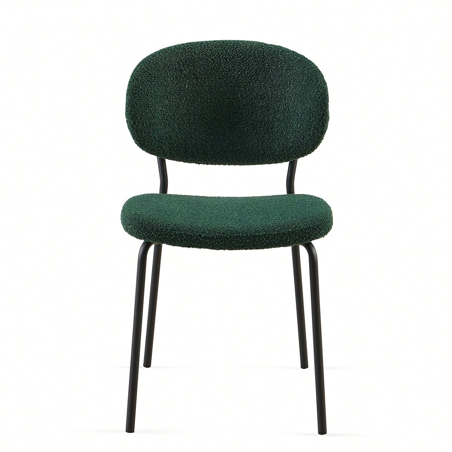 Set Of 4 Beige Boucle Fabric Dining Chairs With Black Metal Legs - Modern Armless Kitchen Chairs For Dining And Living Rooms
