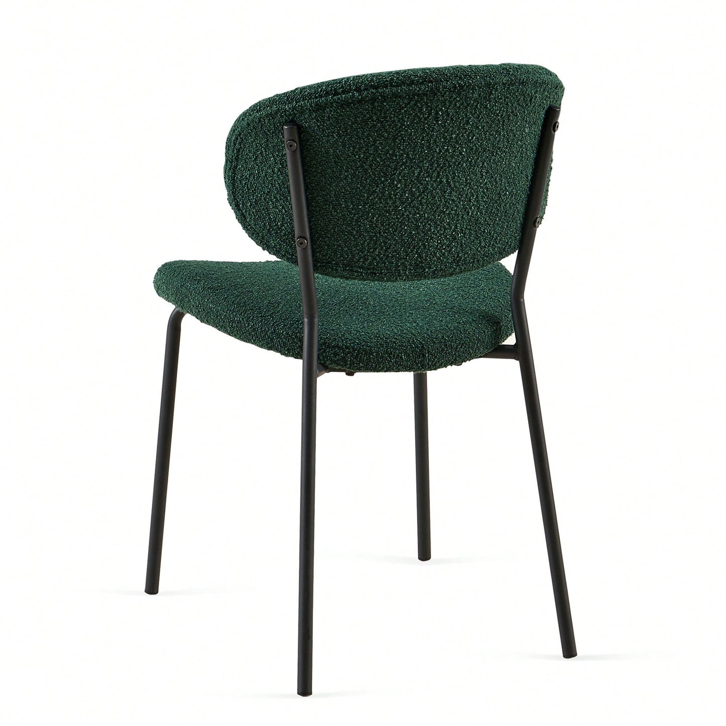 Set Of 4 Beige Boucle Fabric Dining Chairs With Black Metal Legs - Modern Armless Kitchen Chairs For Dining And Living Rooms