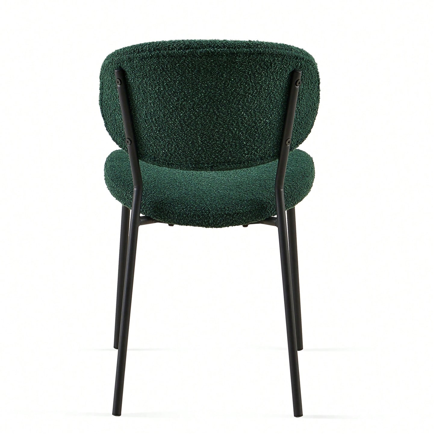 Set Of 4 Beige Boucle Fabric Dining Chairs With Black Metal Legs - Modern Armless Kitchen Chairs For Dining And Living Rooms