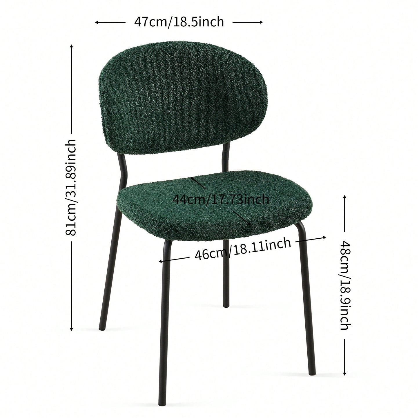 Set Of 4 Beige Boucle Fabric Dining Chairs With Black Metal Legs - Modern Armless Kitchen Chairs For Dining And Living Rooms