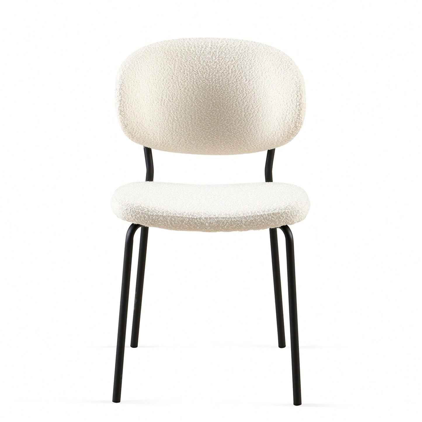 Set Of 4 Beige Boucle Fabric Dining Chairs With Black Metal Legs - Modern Armless Kitchen Chairs For Dining And Living Rooms