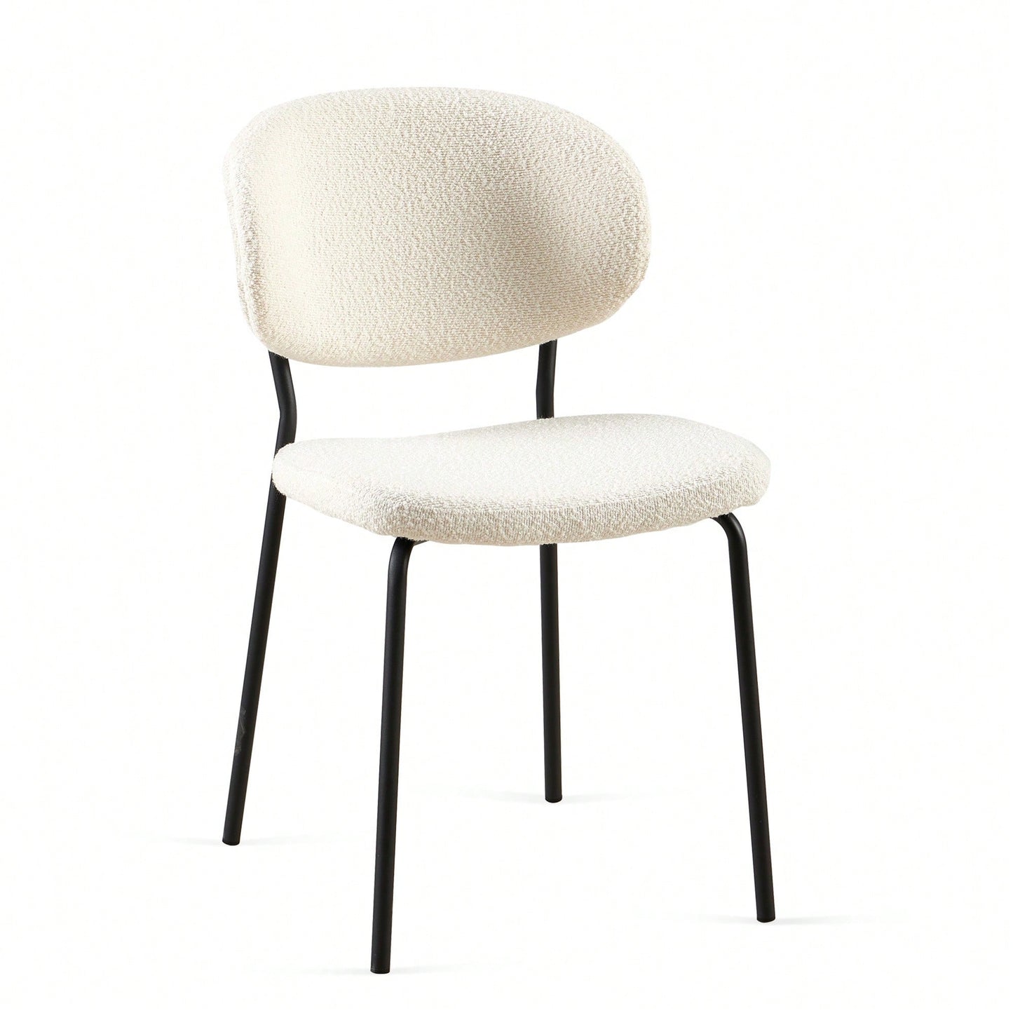 Set Of 4 Beige Boucle Fabric Dining Chairs With Black Metal Legs - Modern Armless Kitchen Chairs For Dining And Living Rooms