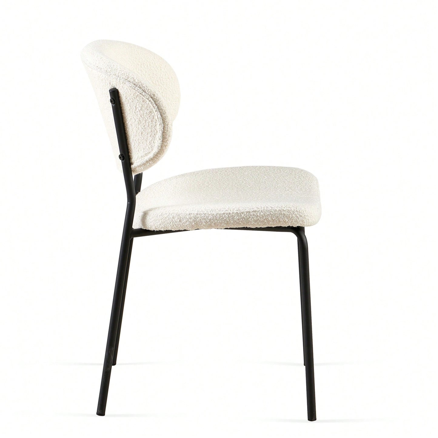Set Of 4 Beige Boucle Fabric Dining Chairs With Black Metal Legs - Modern Armless Kitchen Chairs For Dining And Living Rooms