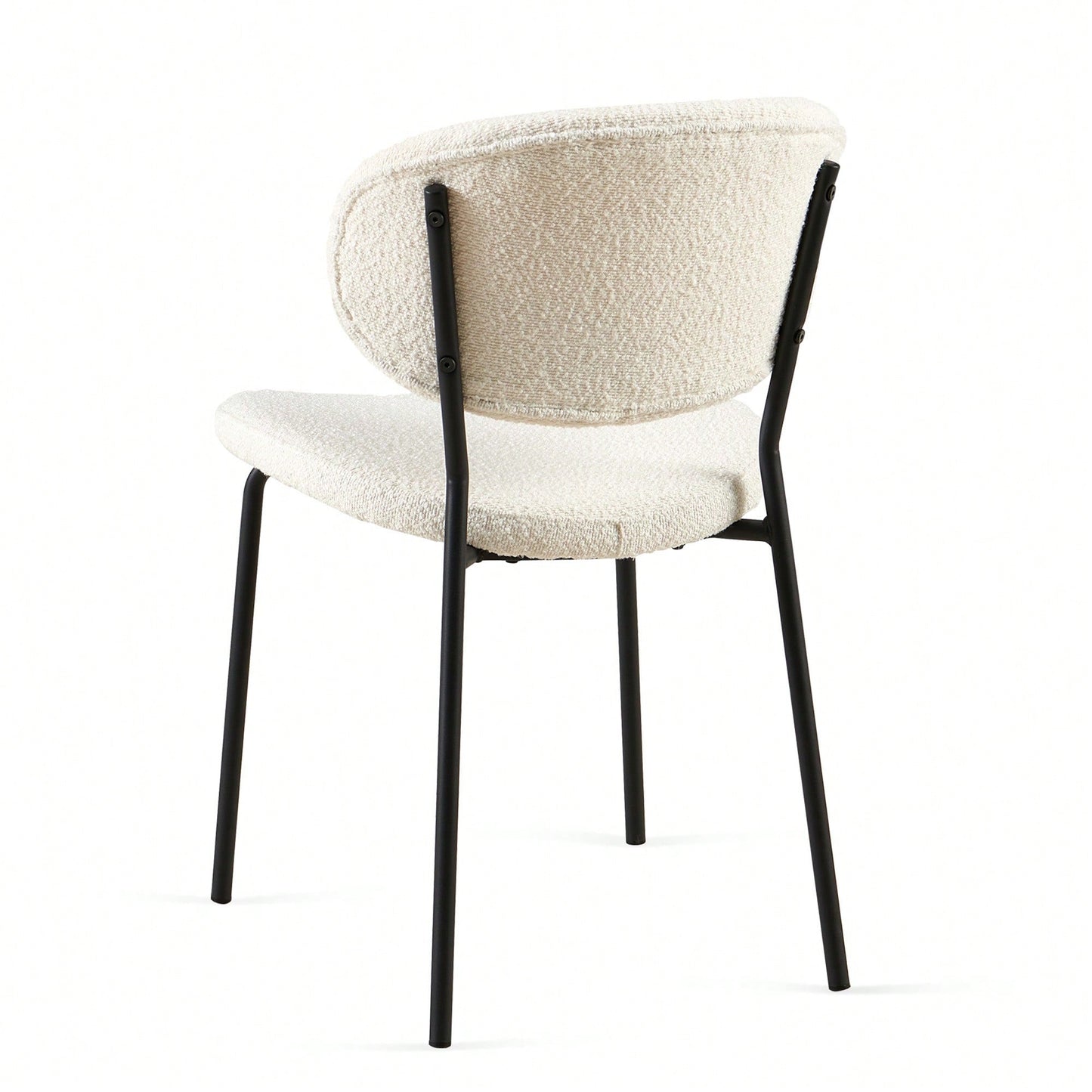 Set Of 4 Beige Boucle Fabric Dining Chairs With Black Metal Legs - Modern Armless Kitchen Chairs For Dining And Living Rooms