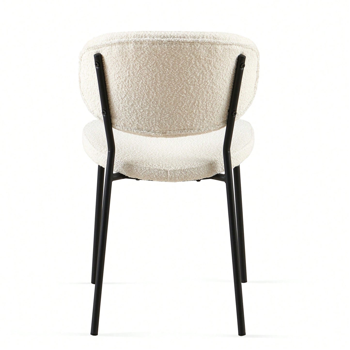 Set Of 4 Beige Boucle Fabric Dining Chairs With Black Metal Legs - Modern Armless Kitchen Chairs For Dining And Living Rooms