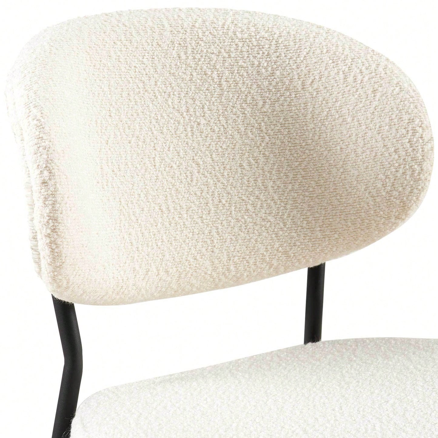 Set Of 4 Beige Boucle Fabric Dining Chairs With Black Metal Legs - Modern Armless Kitchen Chairs For Dining And Living Rooms
