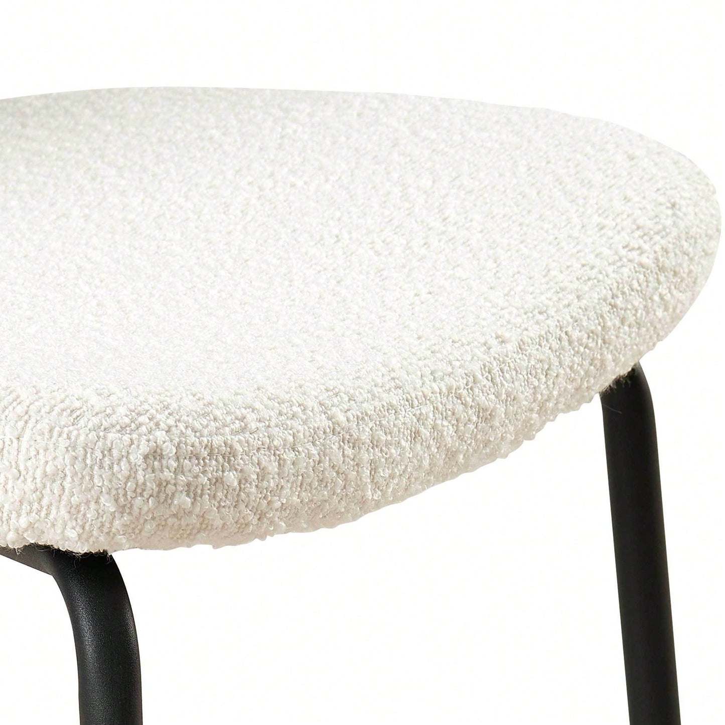 Set Of 4 Beige Boucle Fabric Dining Chairs With Black Metal Legs - Modern Armless Kitchen Chairs For Dining And Living Rooms