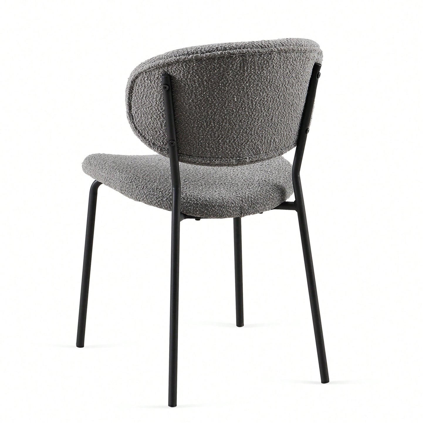 Set Of 4 Beige Boucle Fabric Dining Chairs With Black Metal Legs - Modern Armless Kitchen Chairs For Dining And Living Rooms