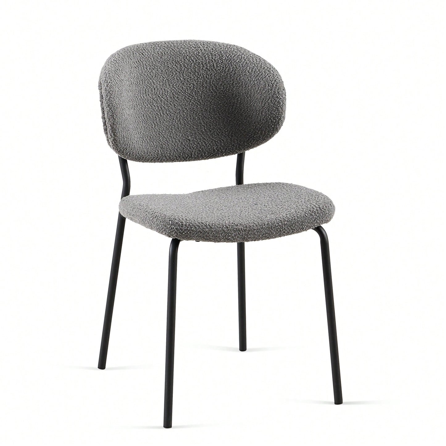 Set Of 4 Beige Boucle Fabric Dining Chairs With Black Metal Legs - Modern Armless Kitchen Chairs For Dining And Living Rooms