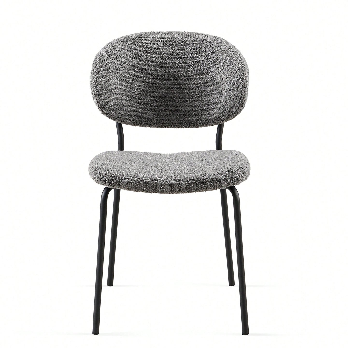 Set Of 4 Beige Boucle Fabric Dining Chairs With Black Metal Legs - Modern Armless Kitchen Chairs For Dining And Living Rooms