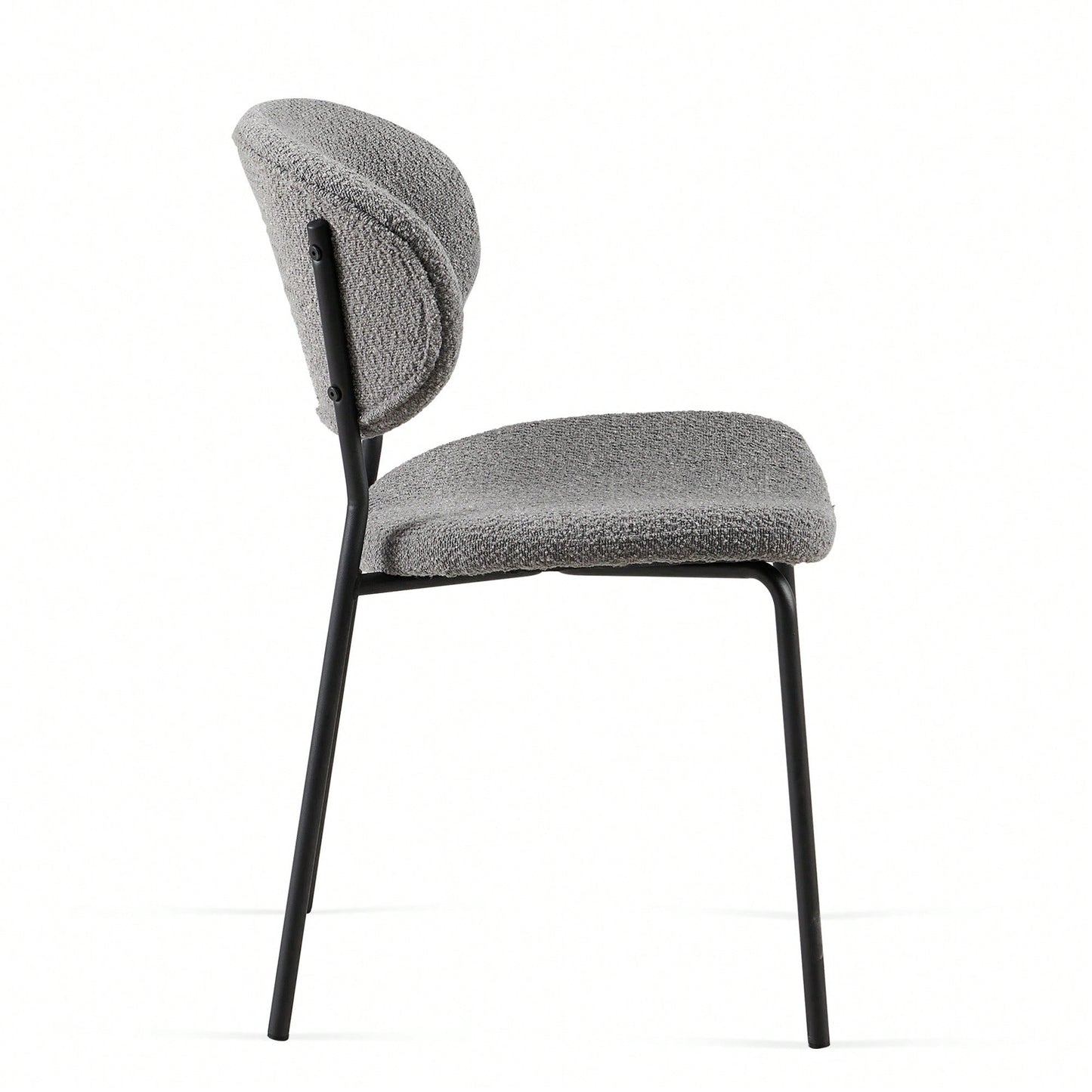 Set Of 4 Beige Boucle Fabric Dining Chairs With Black Metal Legs - Modern Armless Kitchen Chairs For Dining And Living Rooms