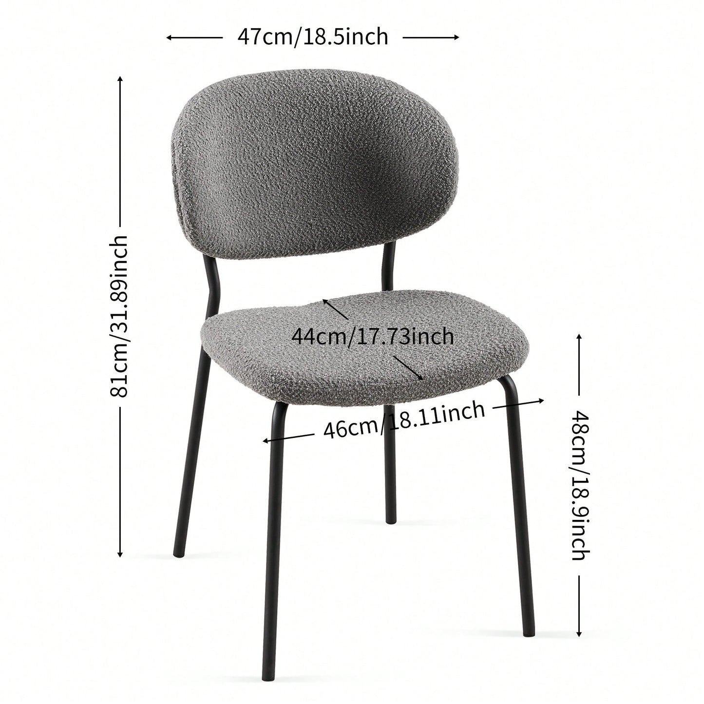 Set Of 4 Beige Boucle Fabric Dining Chairs With Black Metal Legs - Modern Armless Kitchen Chairs For Dining And Living Rooms