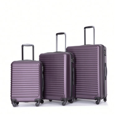 Lightweight 3-Piece ABS Luggage Set - Stylish Black Suitcases With Spinner Wheels, TSA Lock, And Hooks (20 / 24" / 28")"