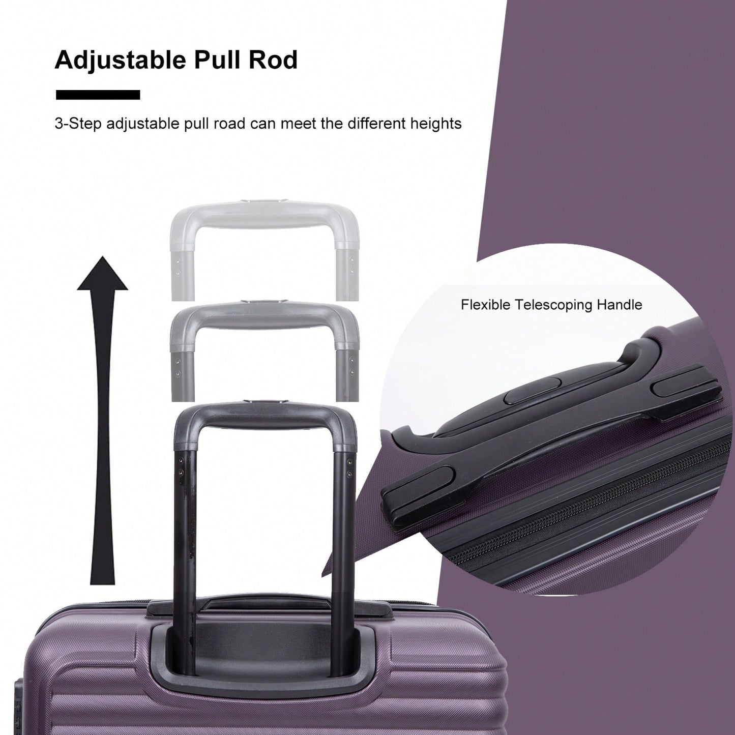 Lightweight 3-Piece ABS Luggage Set - Stylish Black Suitcases With Spinner Wheels, TSA Lock, And Hooks (20 / 24" / 28")"