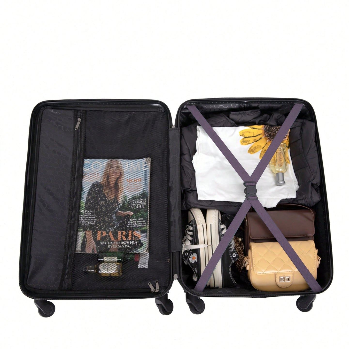 Lightweight 3-Piece ABS Luggage Set - Stylish Black Suitcases With Spinner Wheels, TSA Lock, And Hooks (20 / 24" / 28")"