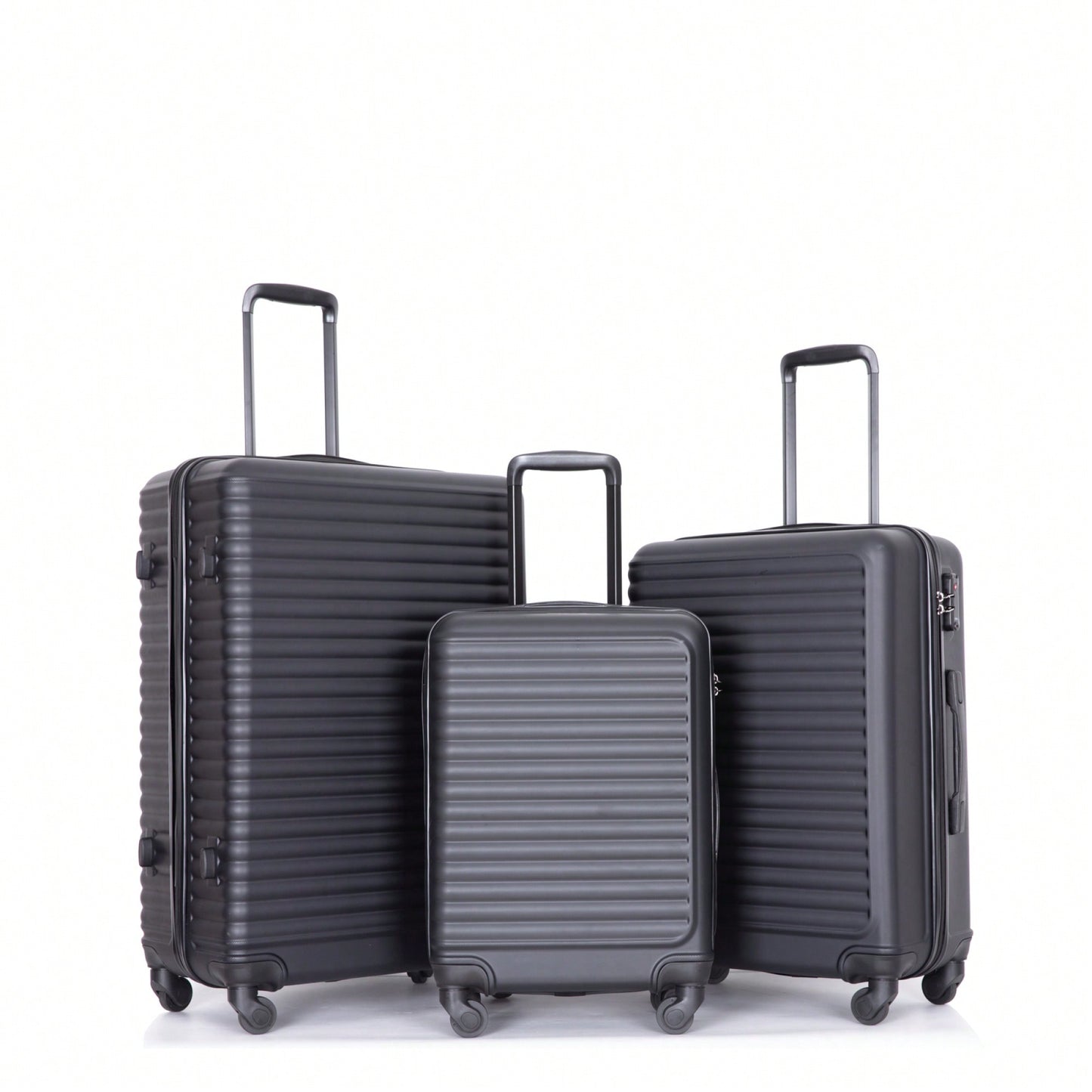Lightweight 3-Piece ABS Luggage Set - Stylish Black Suitcases With Spinner Wheels, TSA Lock, And Hooks (20 / 24" / 28")"